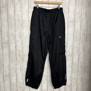 Starter Black Stretch Pull On Swishy Multi Pocket Zip Bottom Wind Track Pants